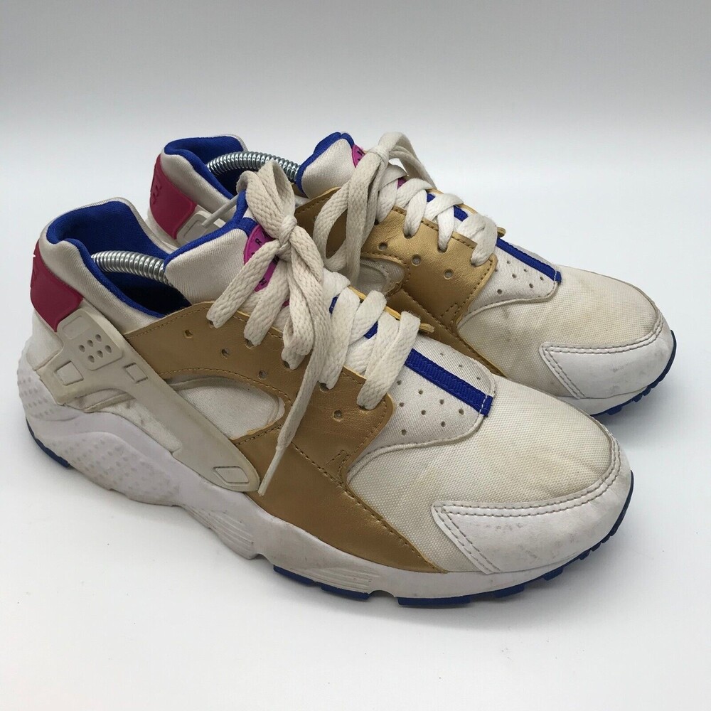 Nike Huarache Run GS  Shoes size Youth 6.5 Womens 8  654280-109 White Gold Blue